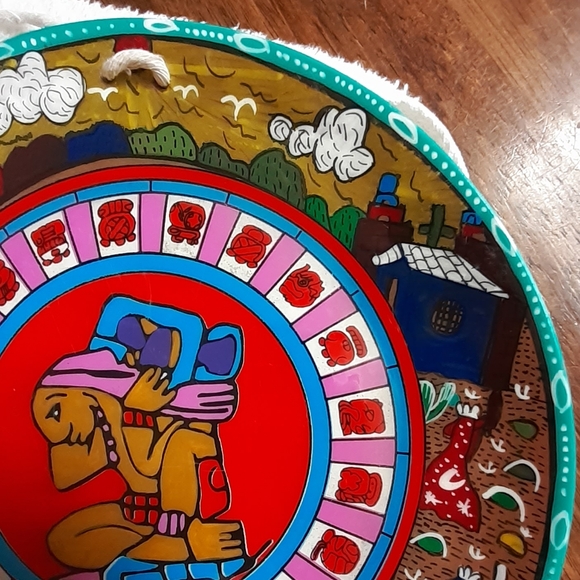 🇲🇽 Vintage Mayan Folk Art Mayan Calendar Plate Decor Spiritual - Picture 4 of 16